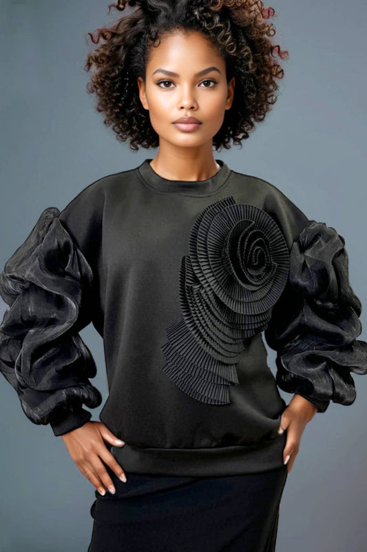 NEISHA BLACK ROUND NECK OVERSIZED LONG SLEEVE SWEATER TOP