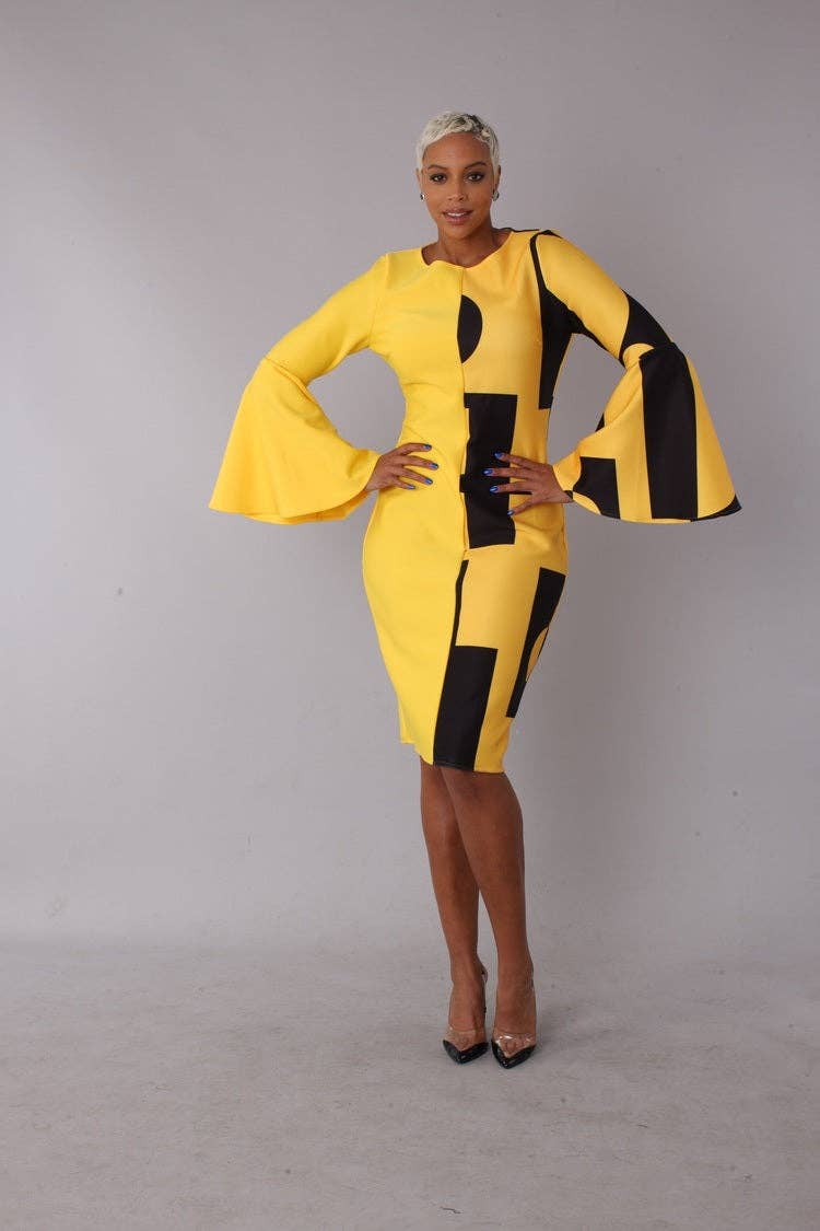 Color Block Bell Sleeve Dress