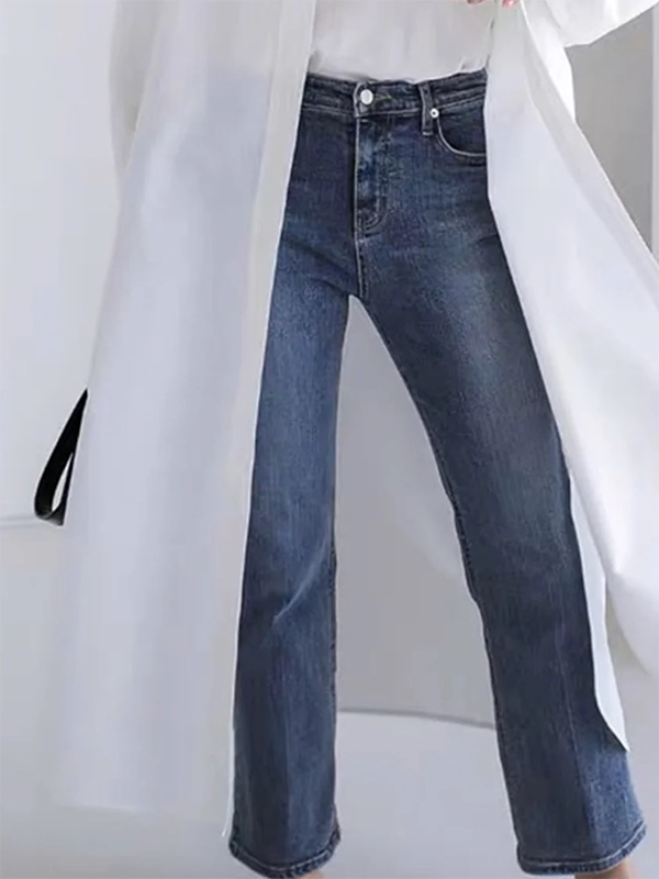 Long Sleeves Loose Buttoned Solid Color Split-side Lapel Col