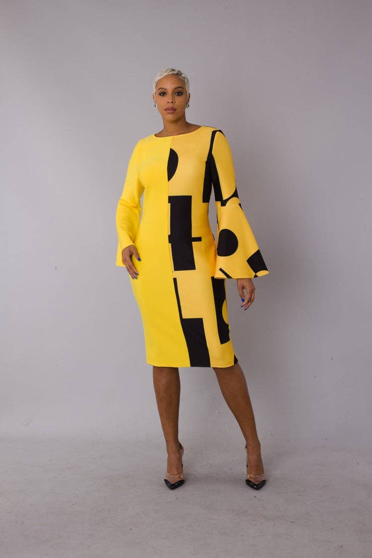 Color Block Bell Sleeve Dress