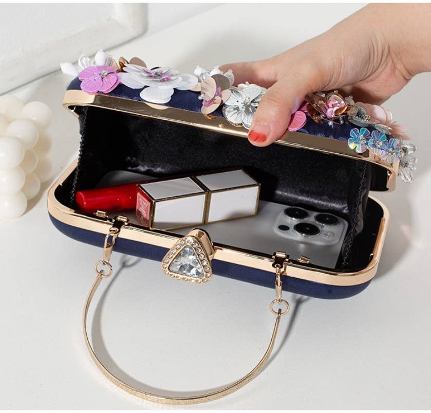 AS5 Hand Beaded 3D Floral Evening Clutch Mini Bag