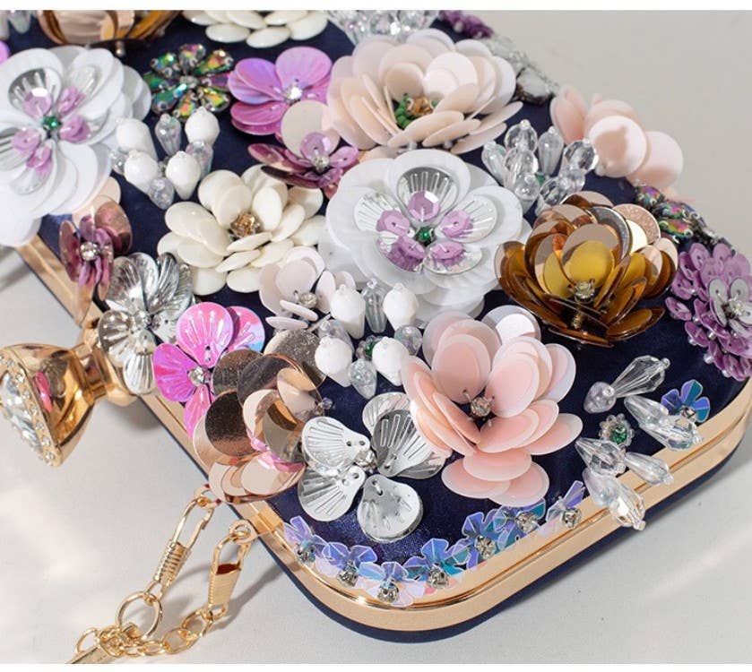 AS5 Hand Beaded 3D Floral Evening Clutch Mini Bag