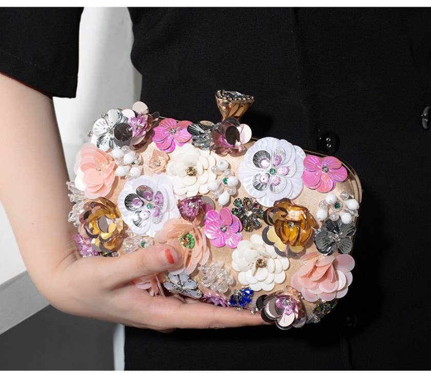 AS5 Hand Beaded 3D Floral Evening Clutch Mini Bag