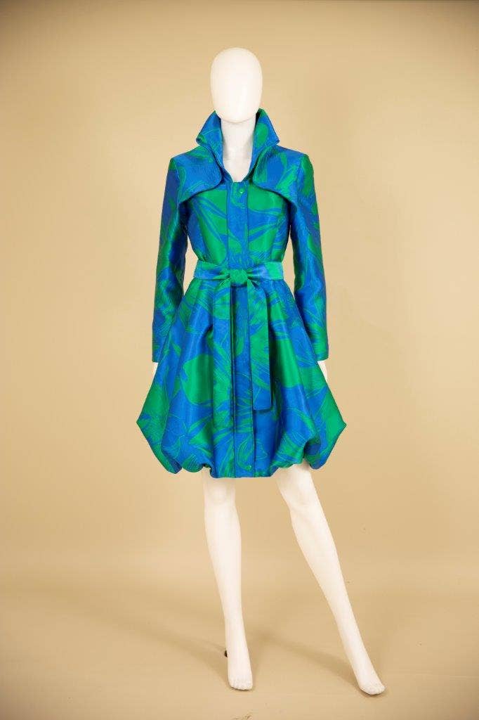 Yarn-Dyed Floral Brocade Bubble-Hem Dress-Coat - F22028