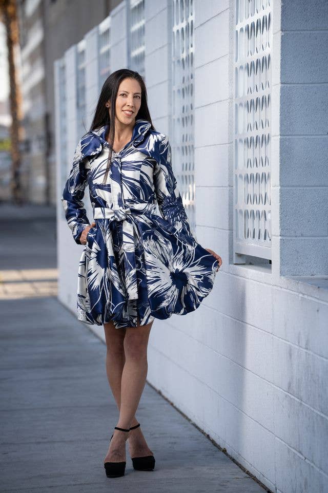 Yarn-Dyed Floral Brocade Bubble-Hem Dress-Coat - F22028