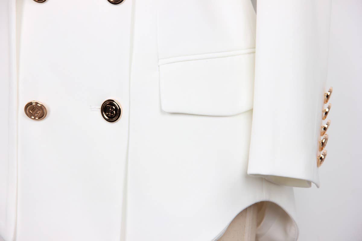 BL085 Chic Green-Collar Blazer with Hot Metal Accent