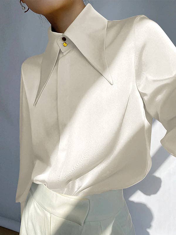 Loose Buttoned Lapel Blouse for Women