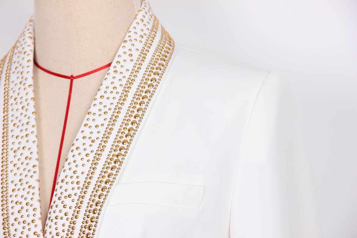 BL085 Chic Green-Collar Blazer with Hot Metal Accent