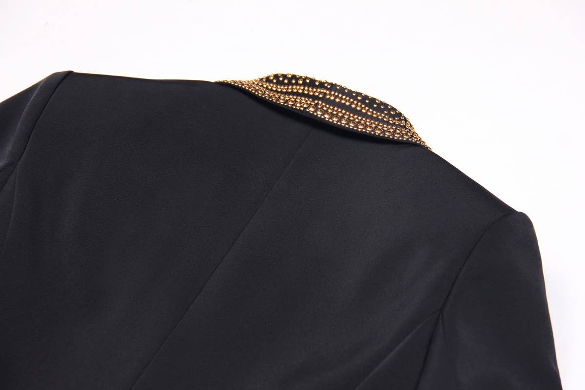 BL085 Chic Green-Collar Blazer with Hot Metal Accent