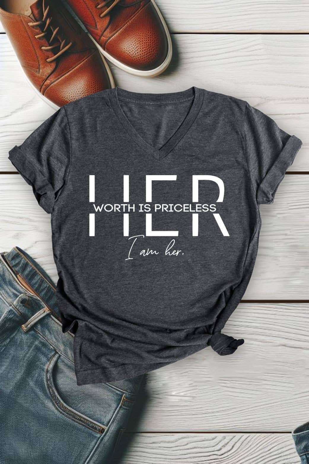 Her Worth is Priceless I Am Her V-neck T-Shirt