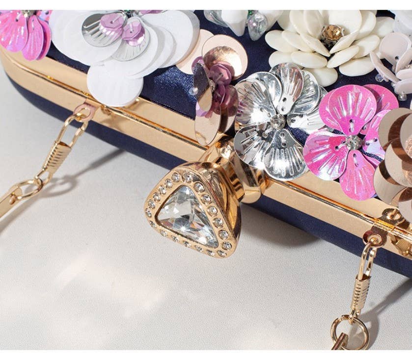AS5 Hand Beaded 3D Floral Evening Clutch Mini Bag
