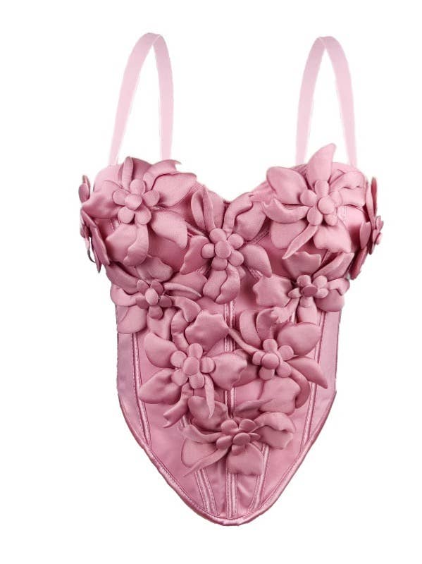 VE30Y 3D Floral Strappy Corset Tank Top Inner Outer Wear
