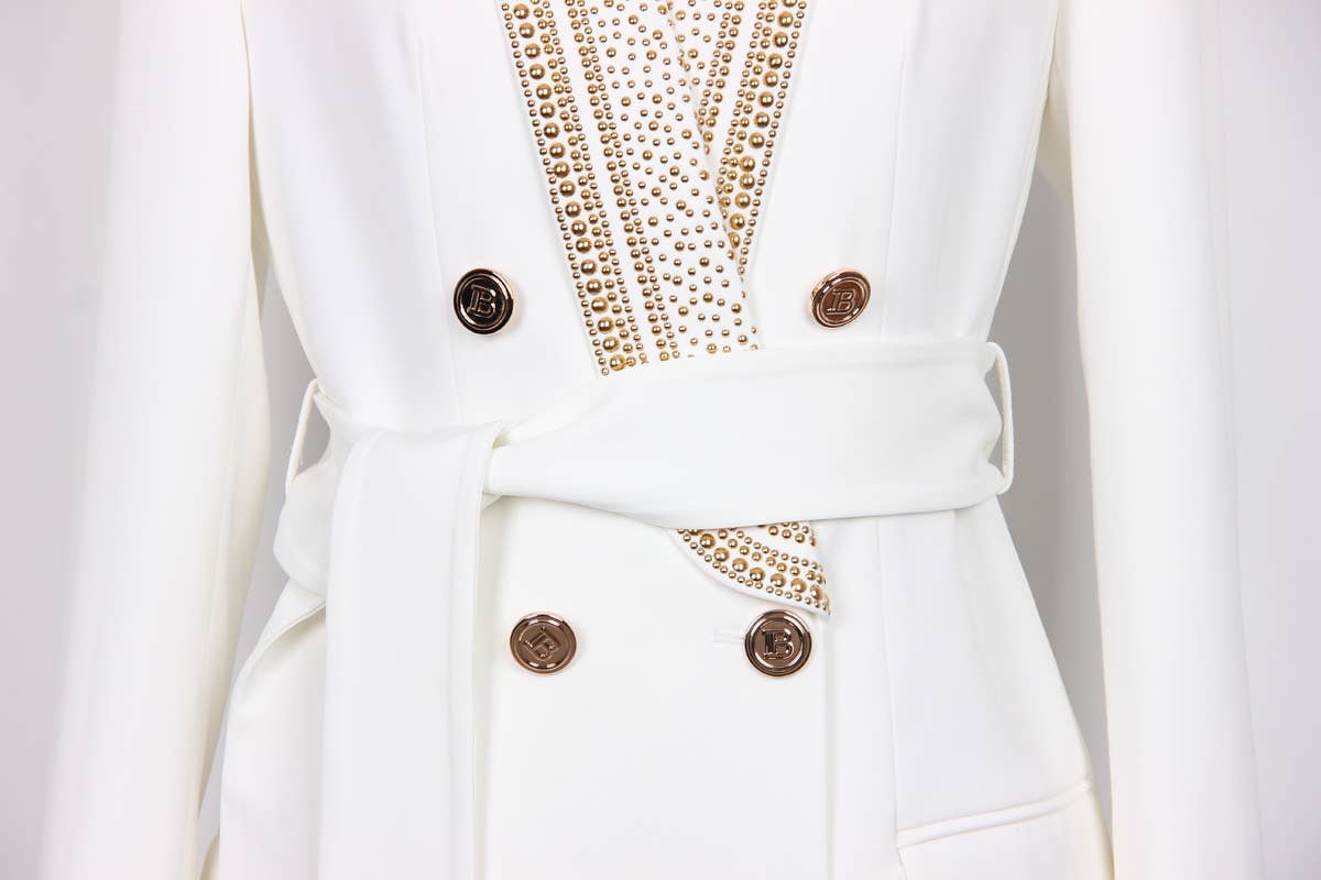 BL085 Chic Green-Collar Blazer with Hot Metal Accent