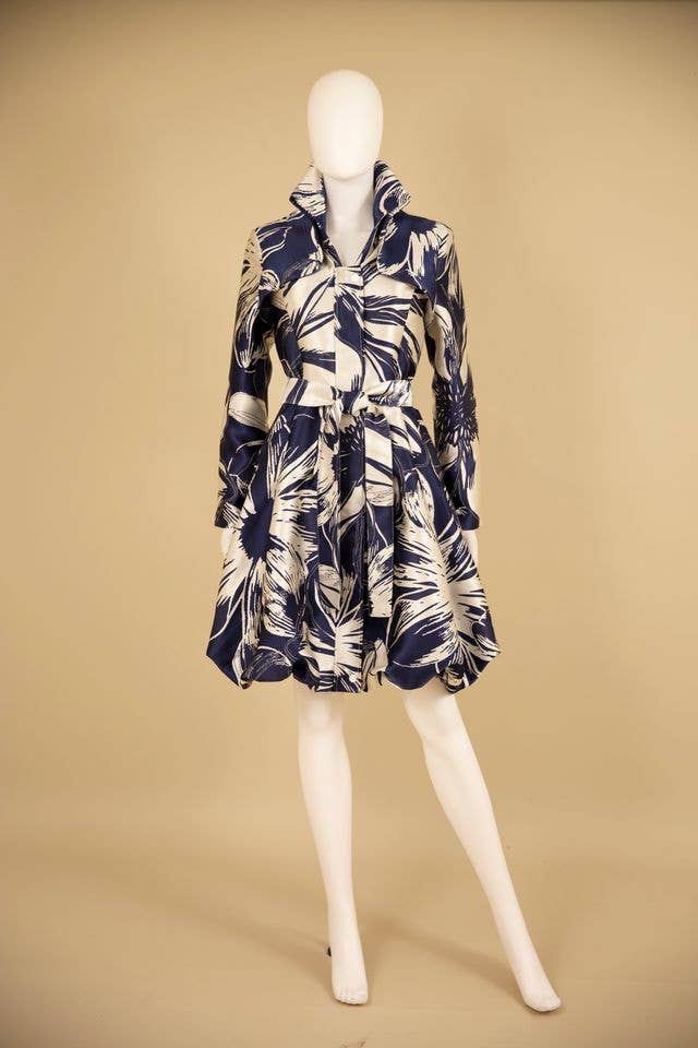 Yarn-Dyed Floral Brocade Bubble-Hem Dress-Coat - F22028