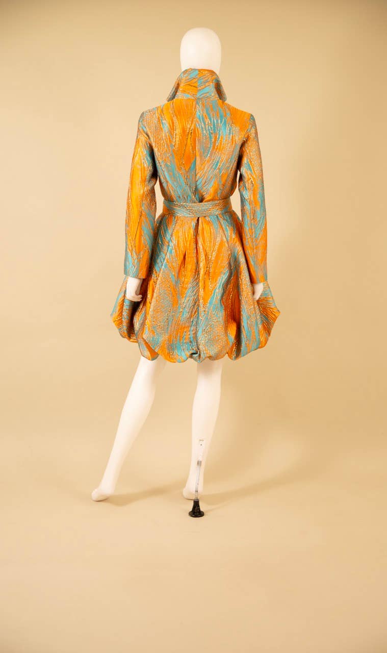 Yarn-Dyed Floral Brocade Bubble-Hem Dress-Coat - F22028