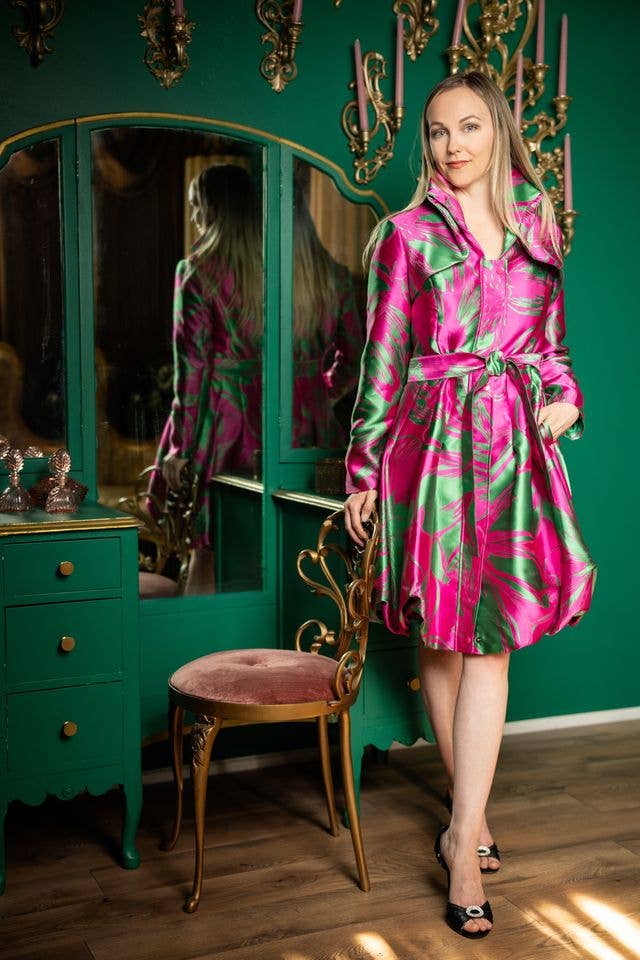 Yarn-Dyed Floral Brocade Bubble-Hem Dress-Coat - F22028