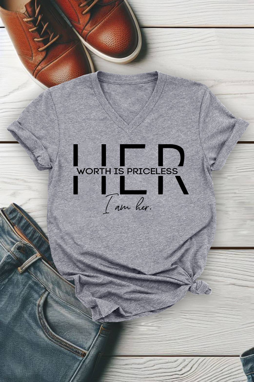 Her Worth is Priceless I Am Her V-neck T-Shirt