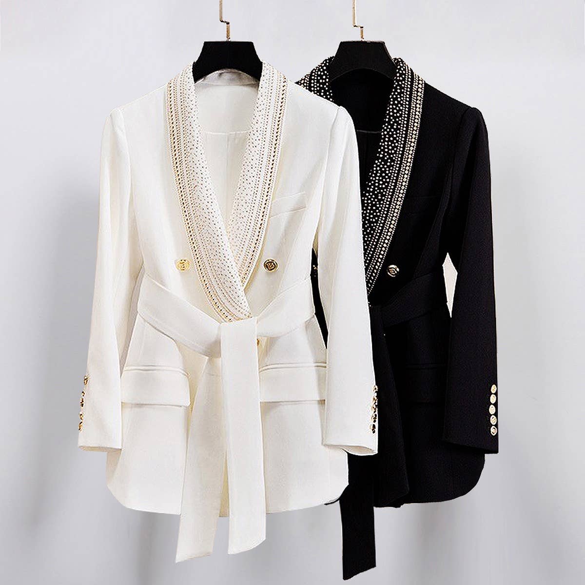 BL085 Chic Green-Collar Blazer with Hot Metal Accent