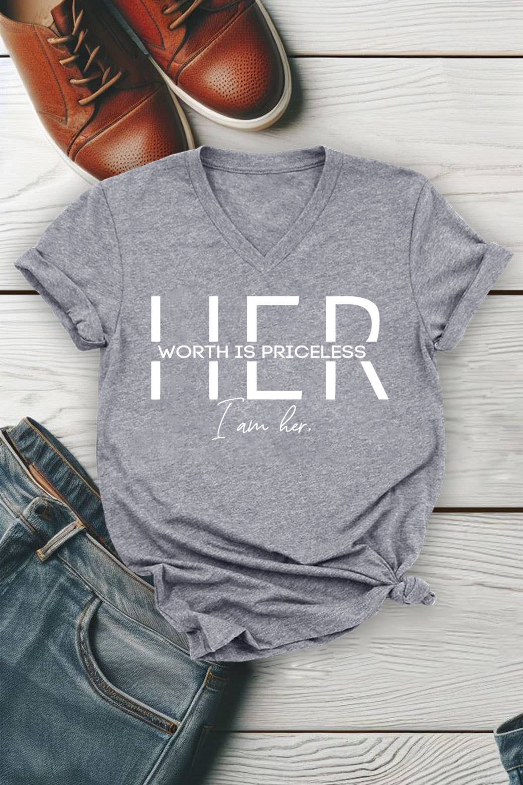 Her Worth is Priceless I Am Her V-neck T-Shirt
