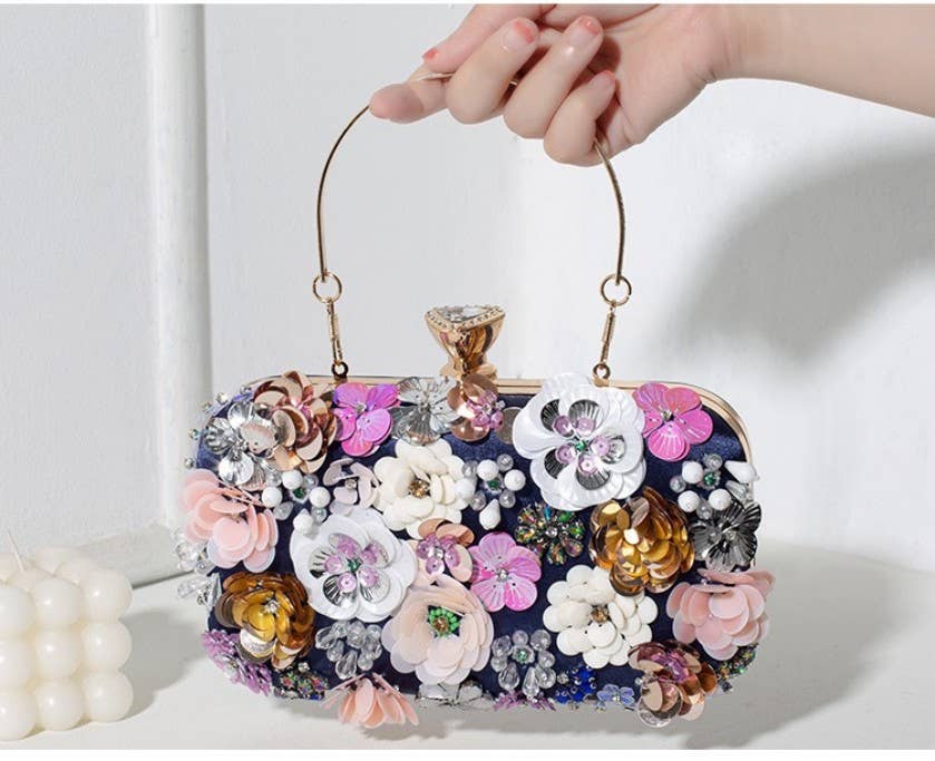 AS5 Hand Beaded 3D Floral Evening Clutch Mini Bag