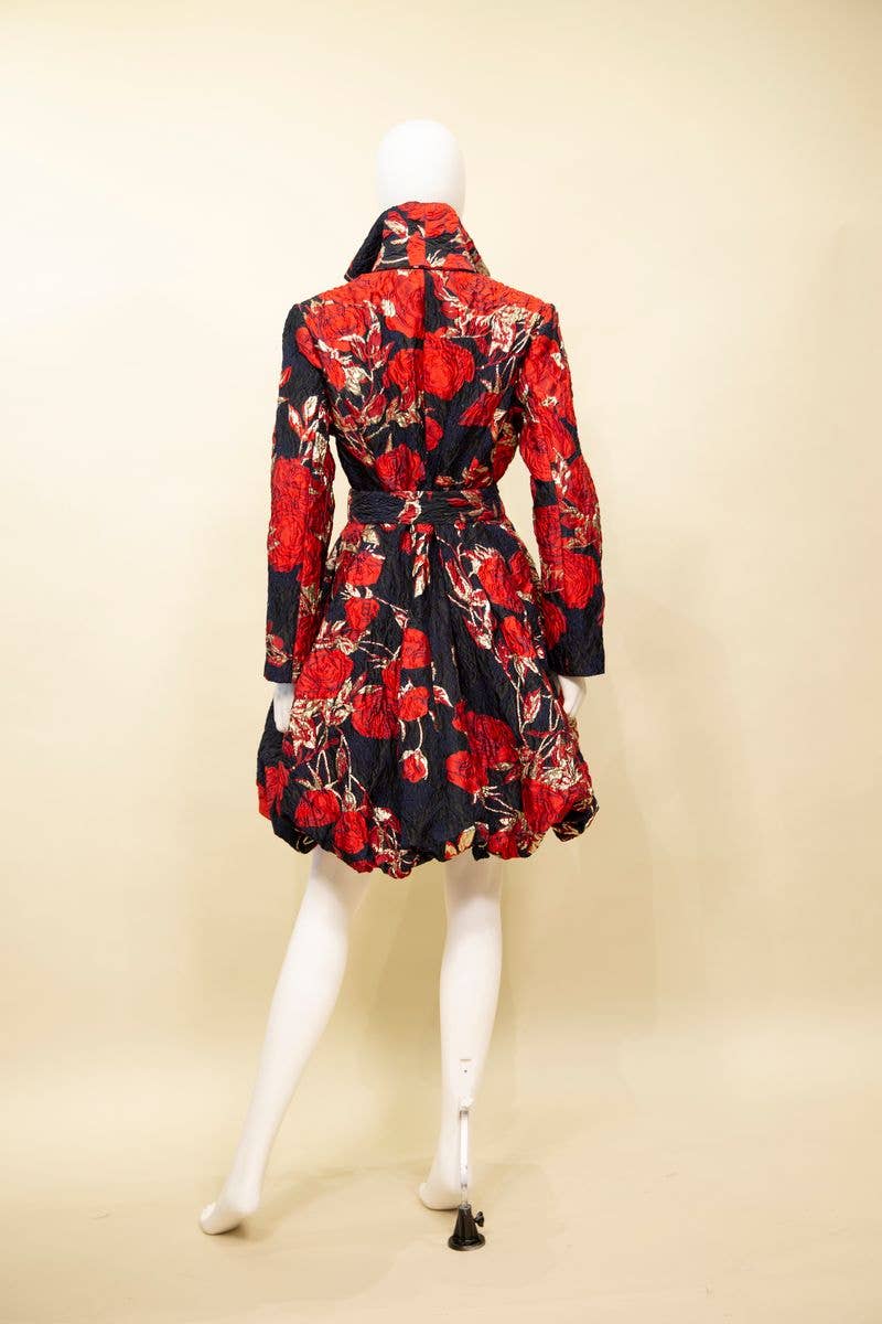 Yarn-Dyed Floral Brocade Bubble-Hem Dress-Coat - F22028