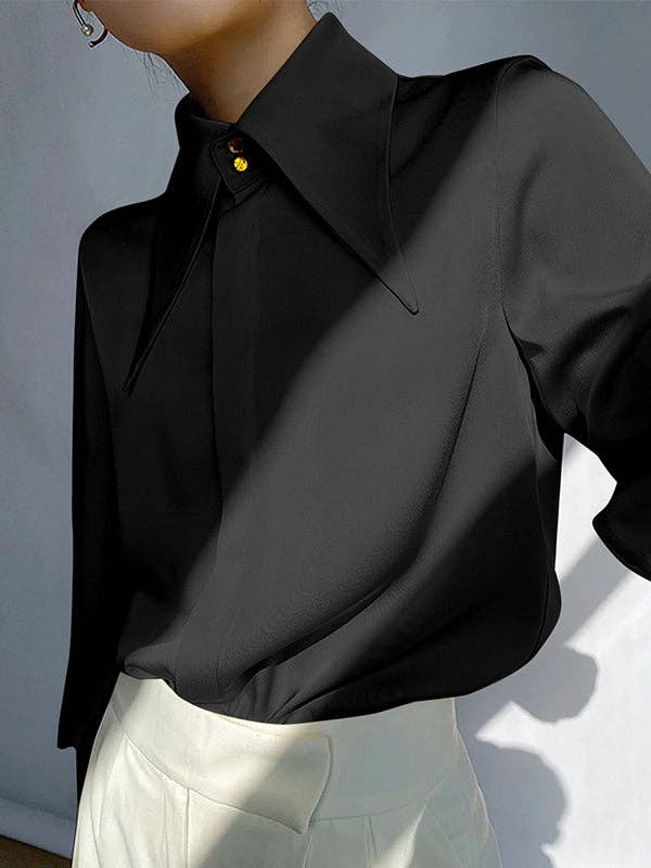 Loose Buttoned Lapel Blouse for Women