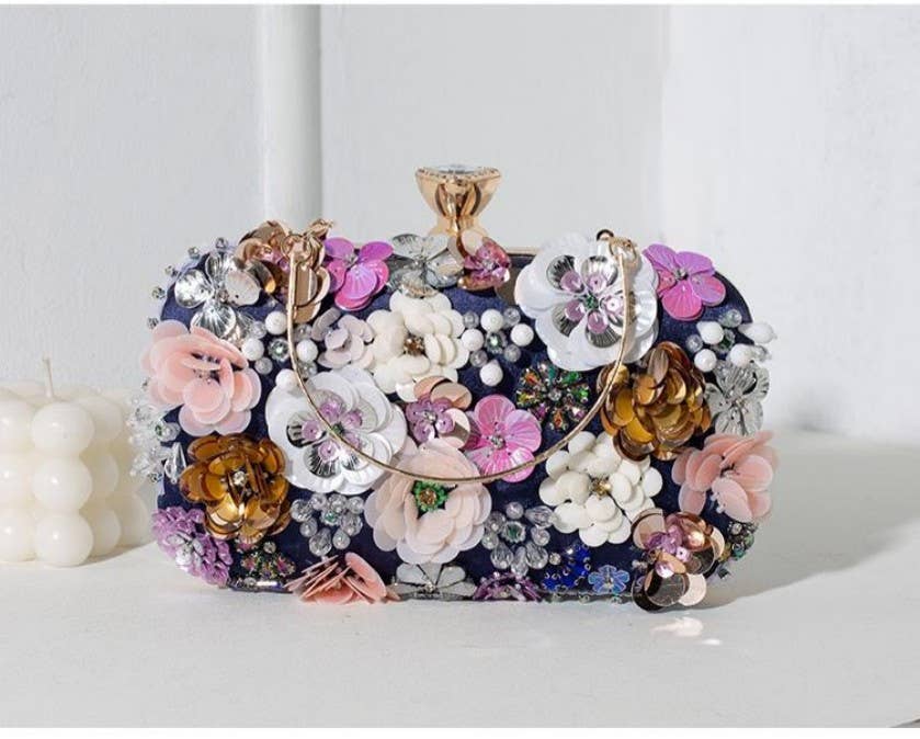 AS5 Hand Beaded 3D Floral Evening Clutch Mini Bag