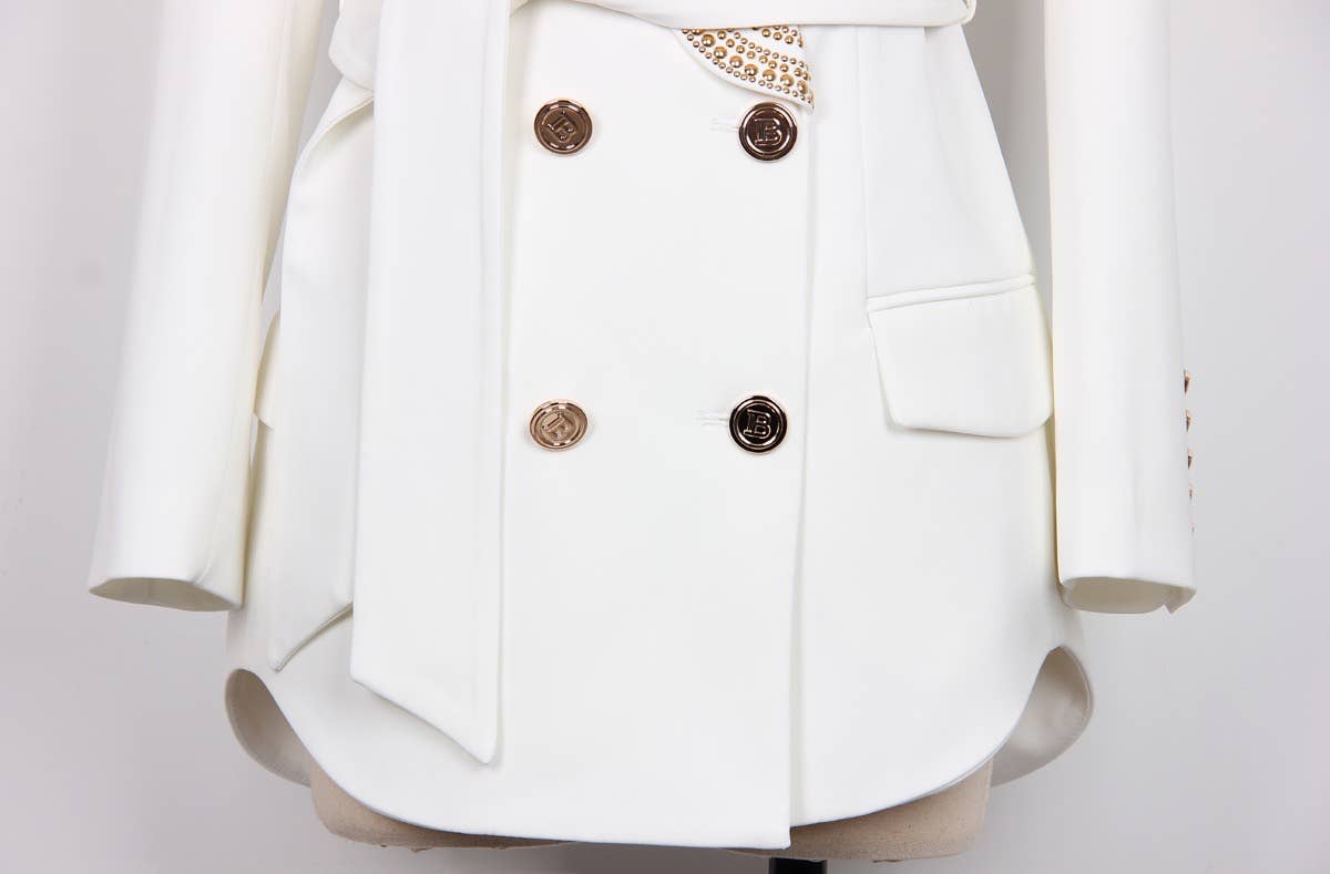 BL085 Chic Green-Collar Blazer with Hot Metal Accent