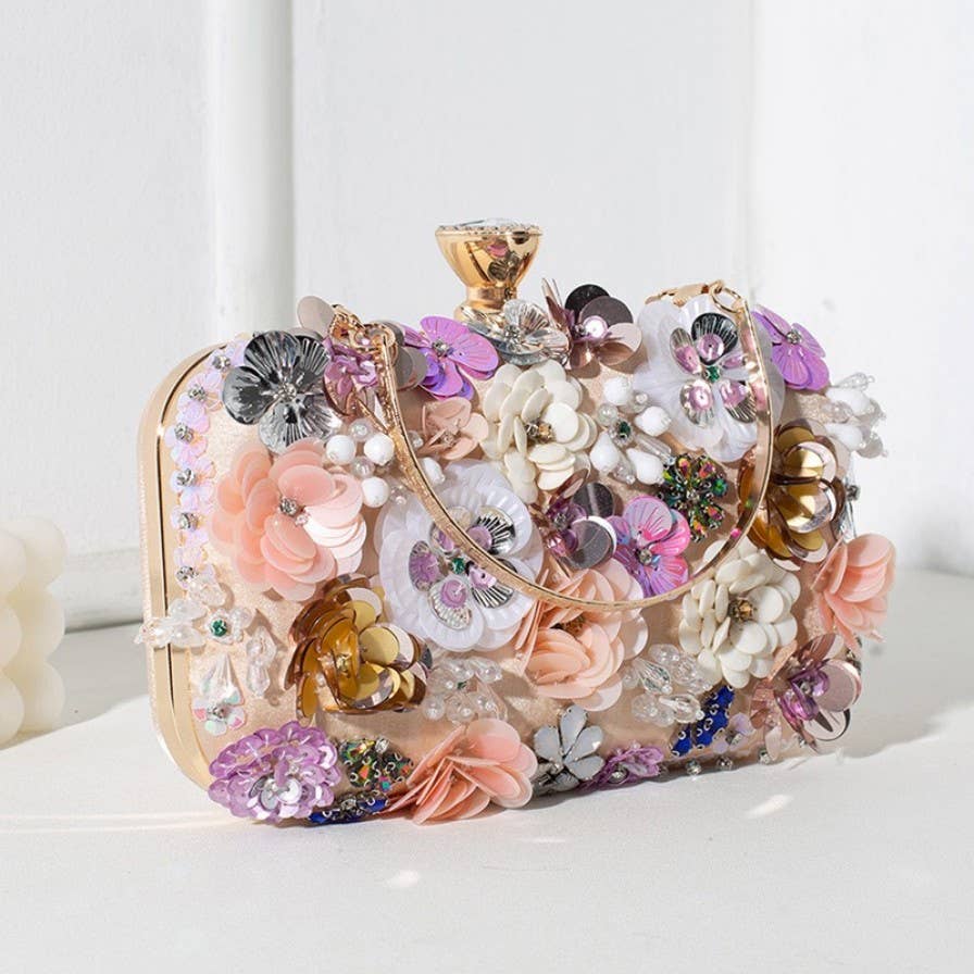 AS5 Hand Beaded 3D Floral Evening Clutch Mini Bag