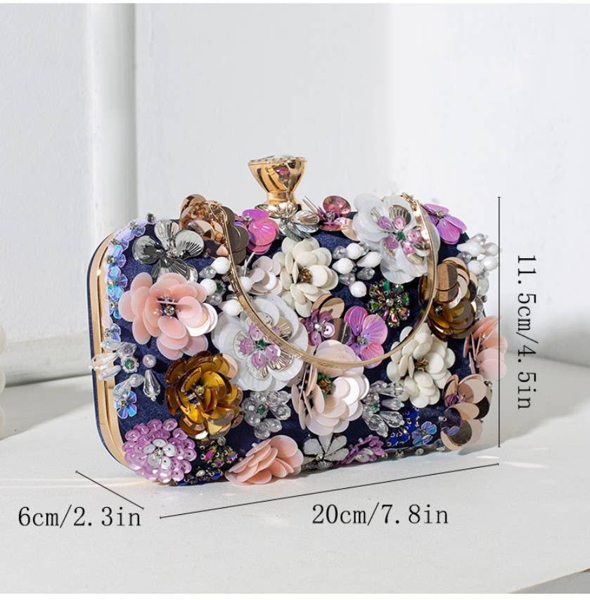 AS5 Hand Beaded 3D Floral Evening Clutch Mini Bag