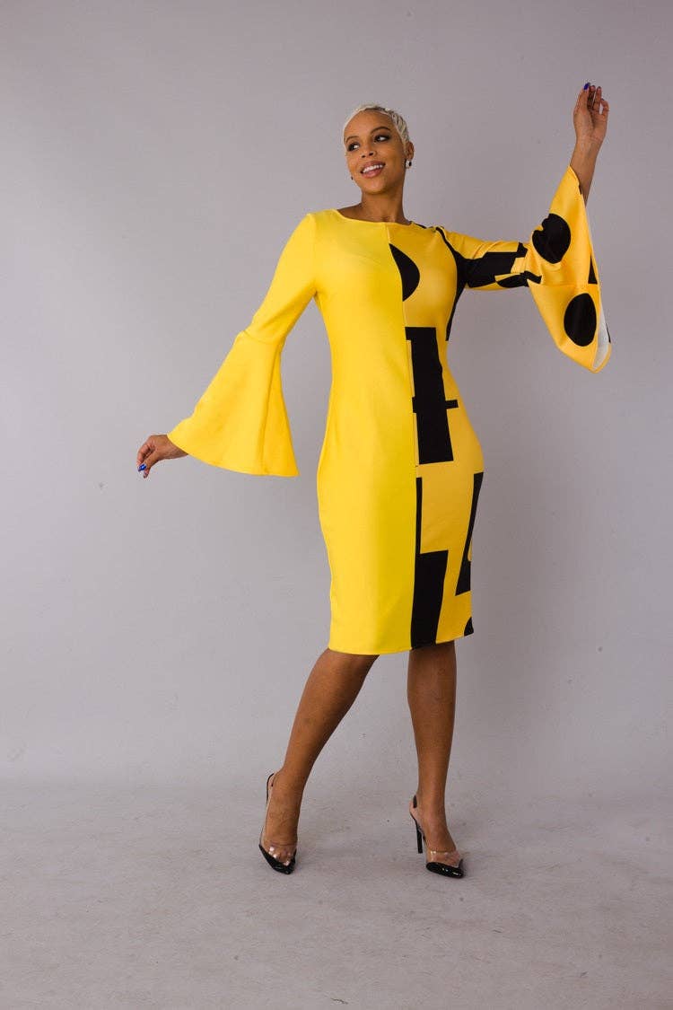 Color Block Bell Sleeve Dress