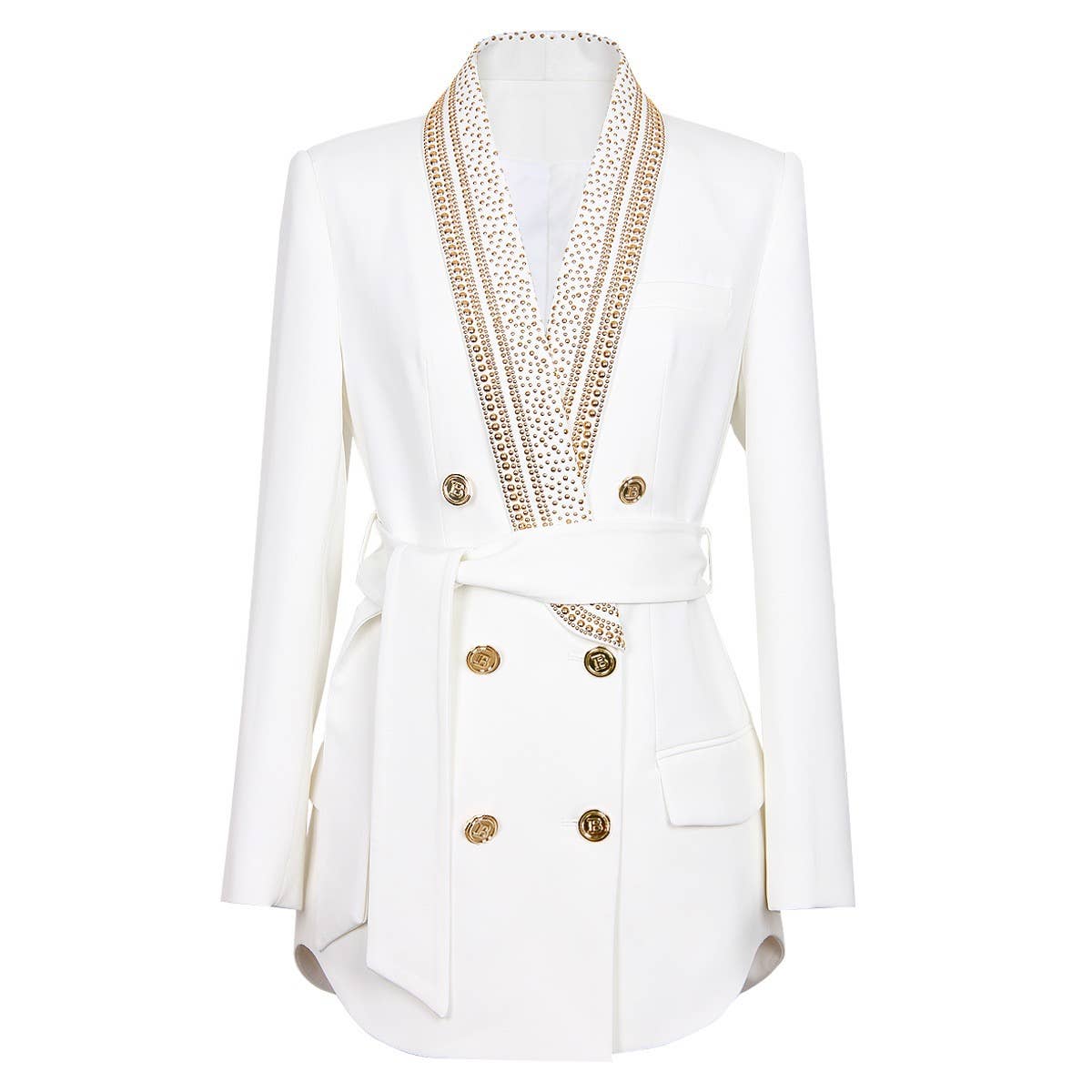 BL085 Chic Green-Collar Blazer with Hot Metal Accent