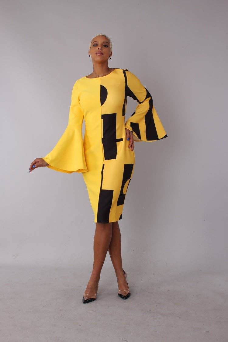 Color Block Bell Sleeve Dress