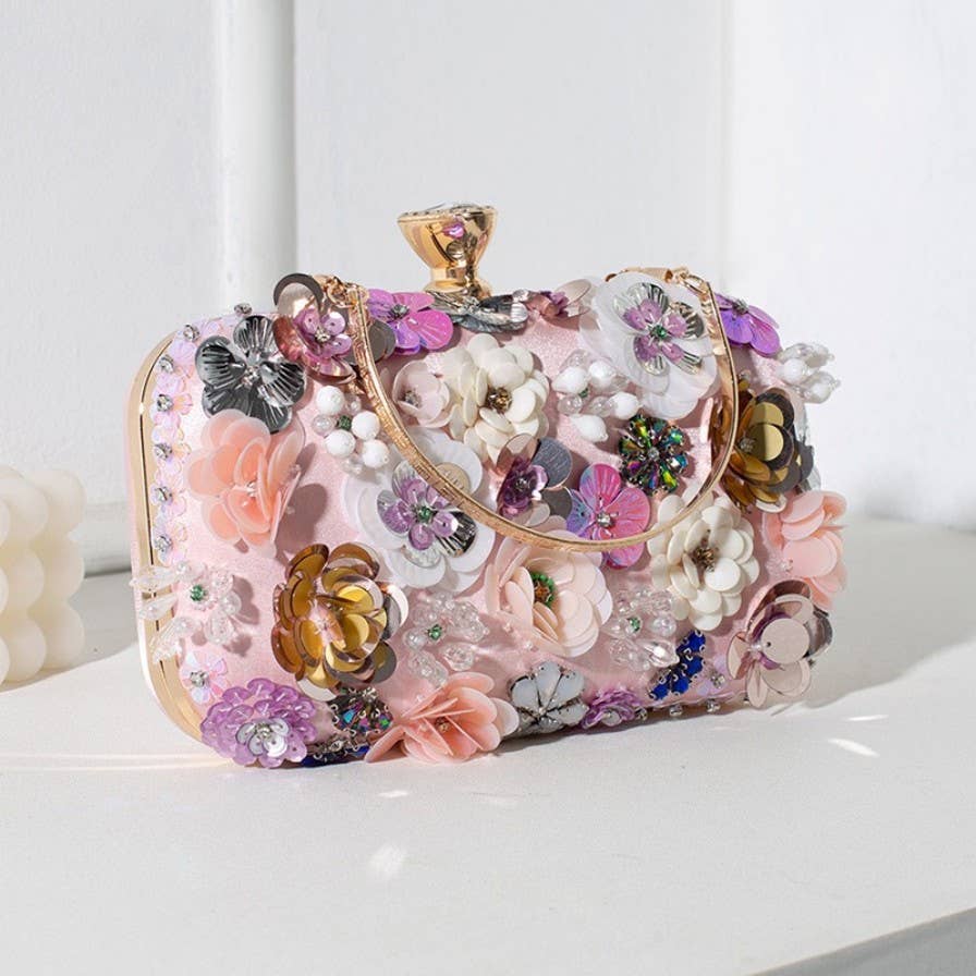 AS5 Hand Beaded 3D Floral Evening Clutch Mini Bag
