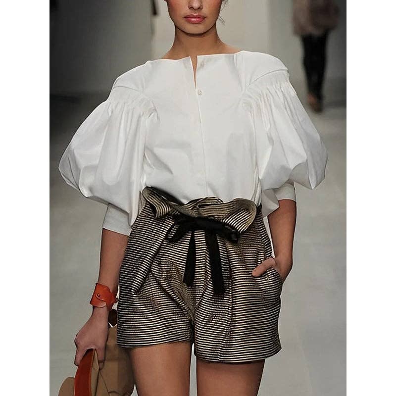 Puff Sleeves Buttoned Solid Color Blouses&Shirts Tops