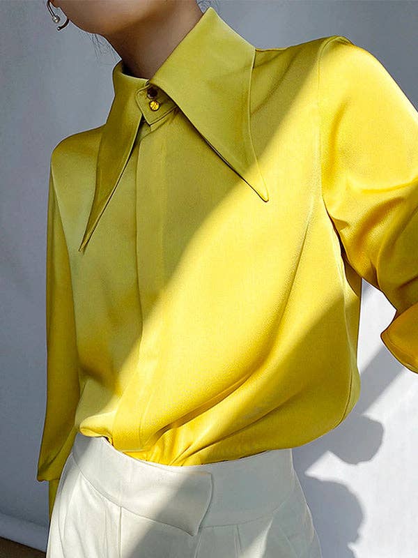 Loose Buttoned Lapel Blouse for Women