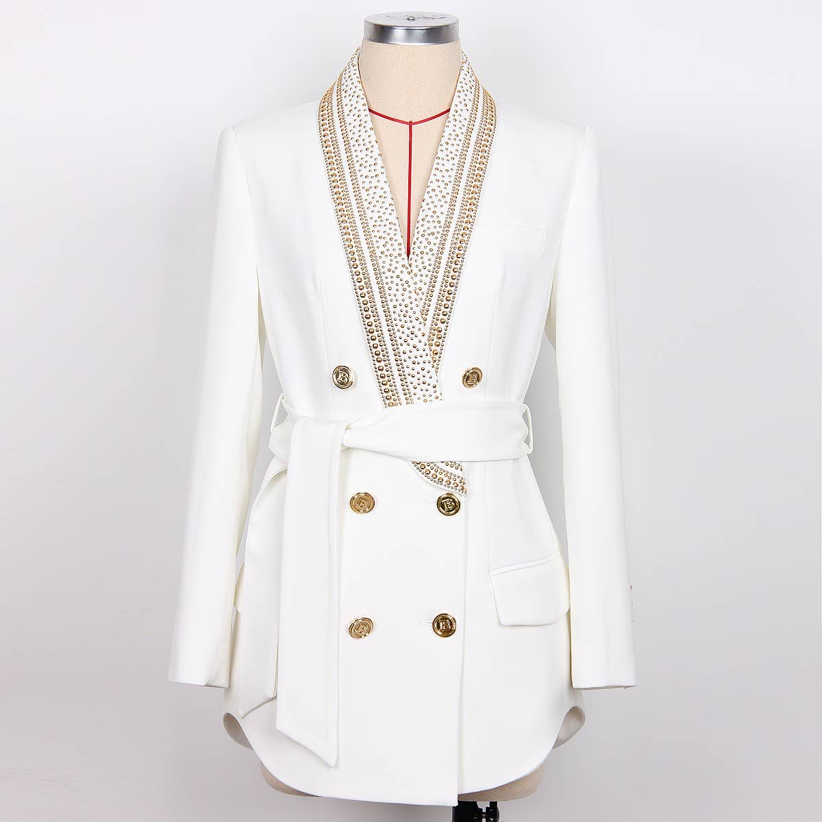 BL085 Chic Green-Collar Blazer with Hot Metal Accent