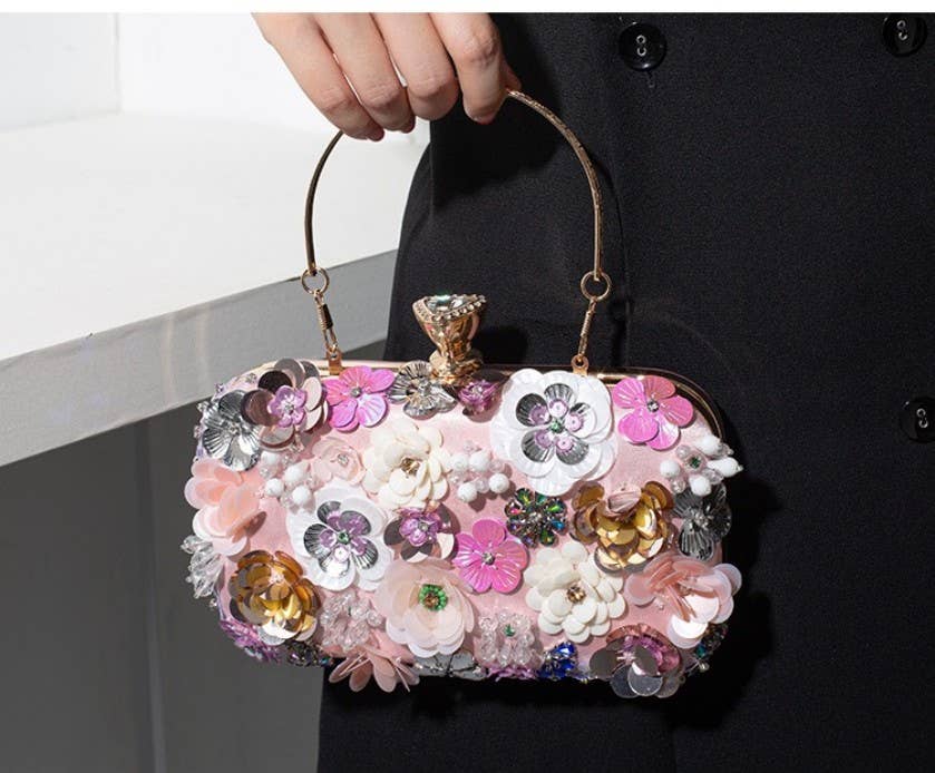 AS5 Hand Beaded 3D Floral Evening Clutch Mini Bag