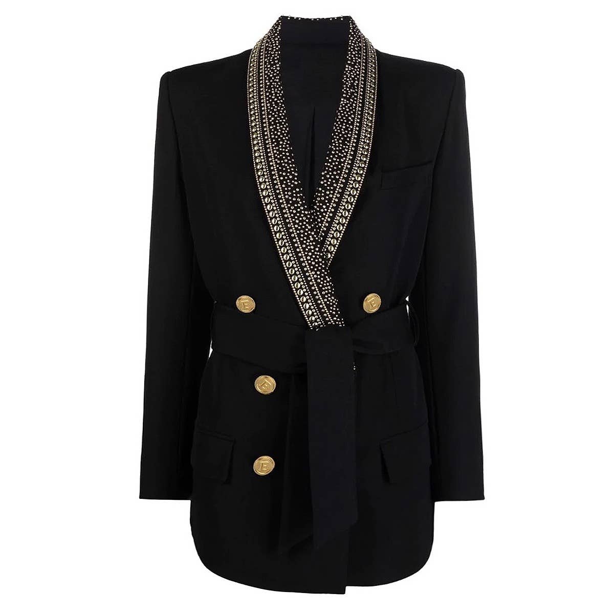 BL085 Chic Green-Collar Blazer with Hot Metal Accent
