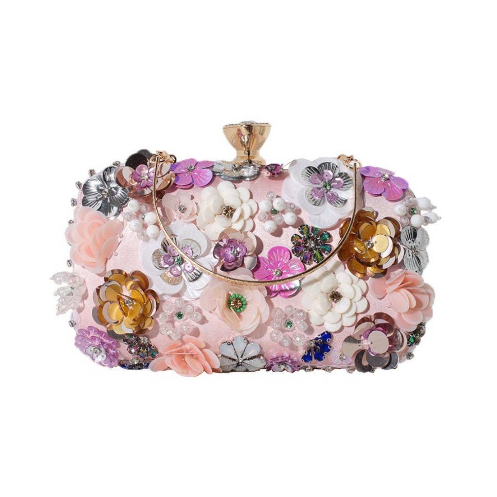 AS5 Hand Beaded 3D Floral Evening Clutch Mini Bag
