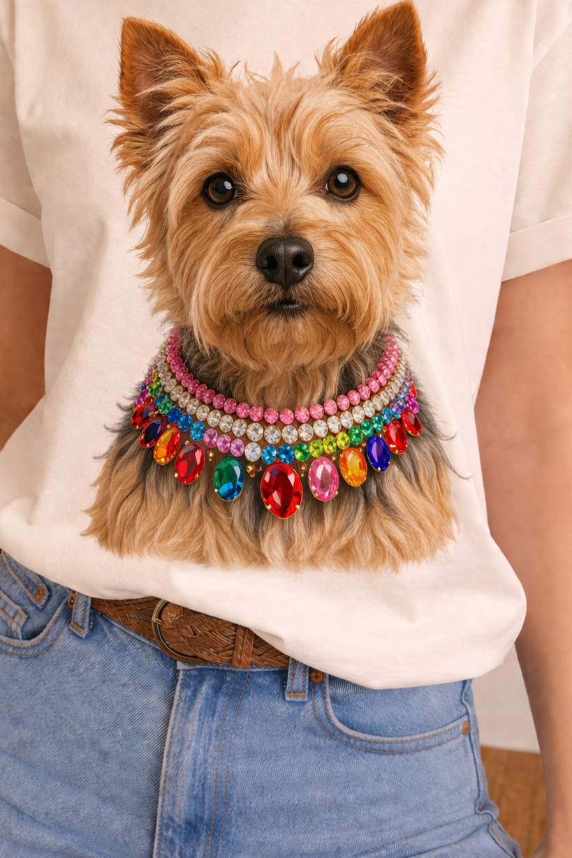 Jag Jeweled Collar Yorkie on White Crew