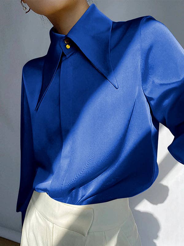 Loose Buttoned Lapel Blouse for Women