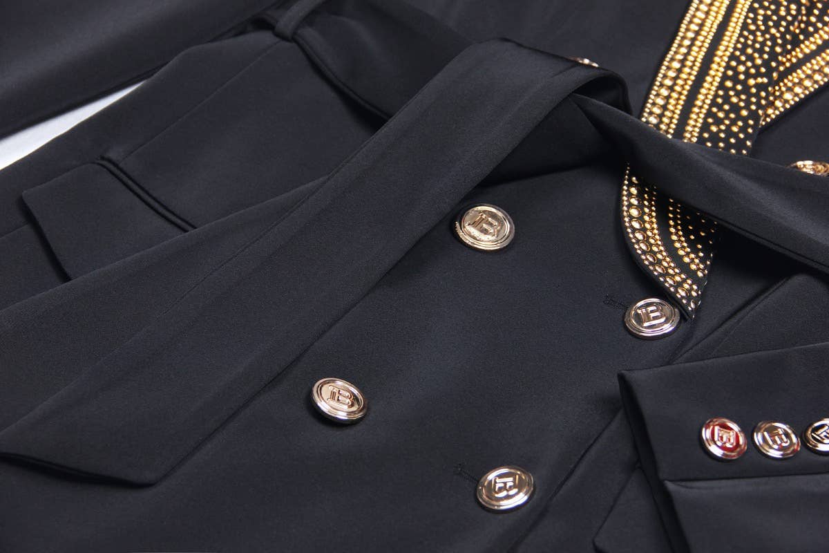 BL085 Chic Green-Collar Blazer with Hot Metal Accent