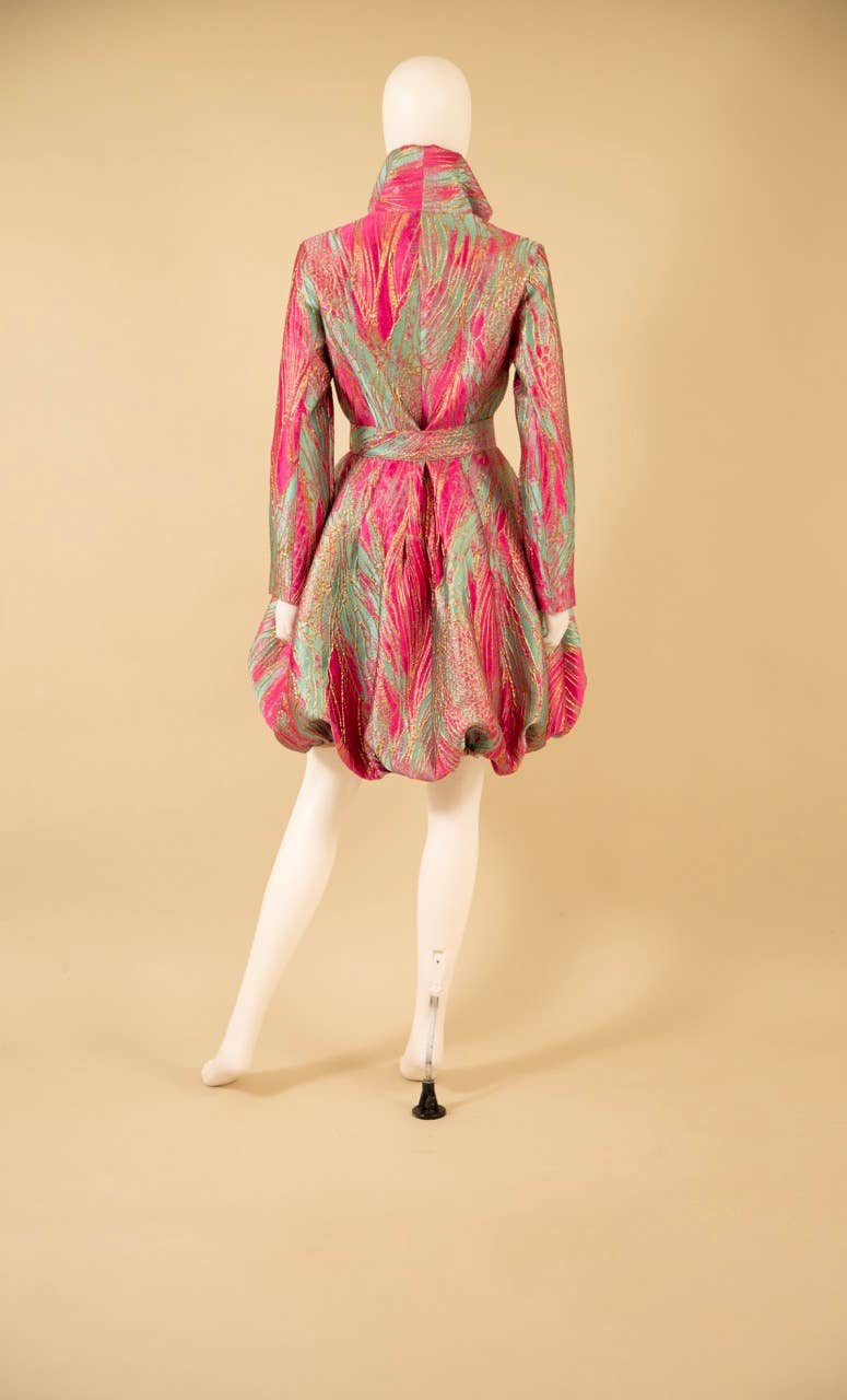 Yarn-Dyed Floral Brocade Bubble-Hem Dress-Coat - F22028