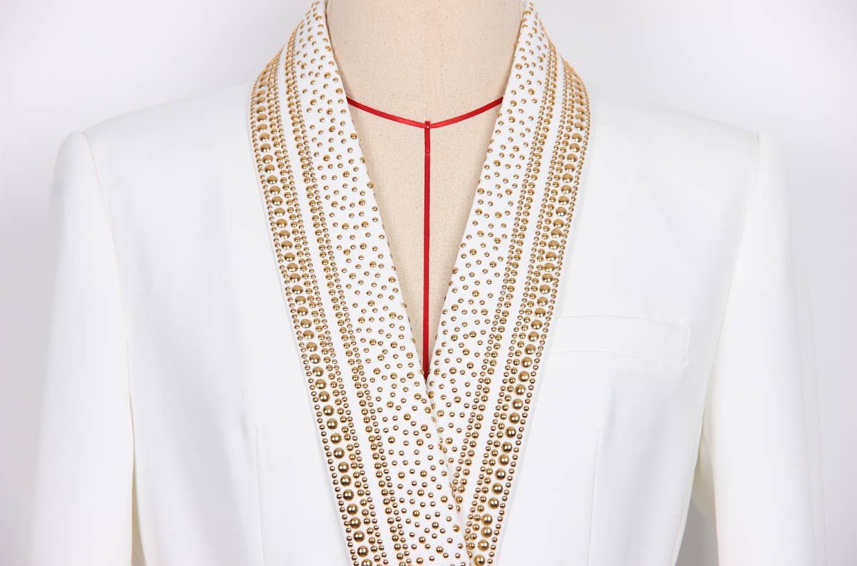 BL085 Chic Green-Collar Blazer with Hot Metal Accent